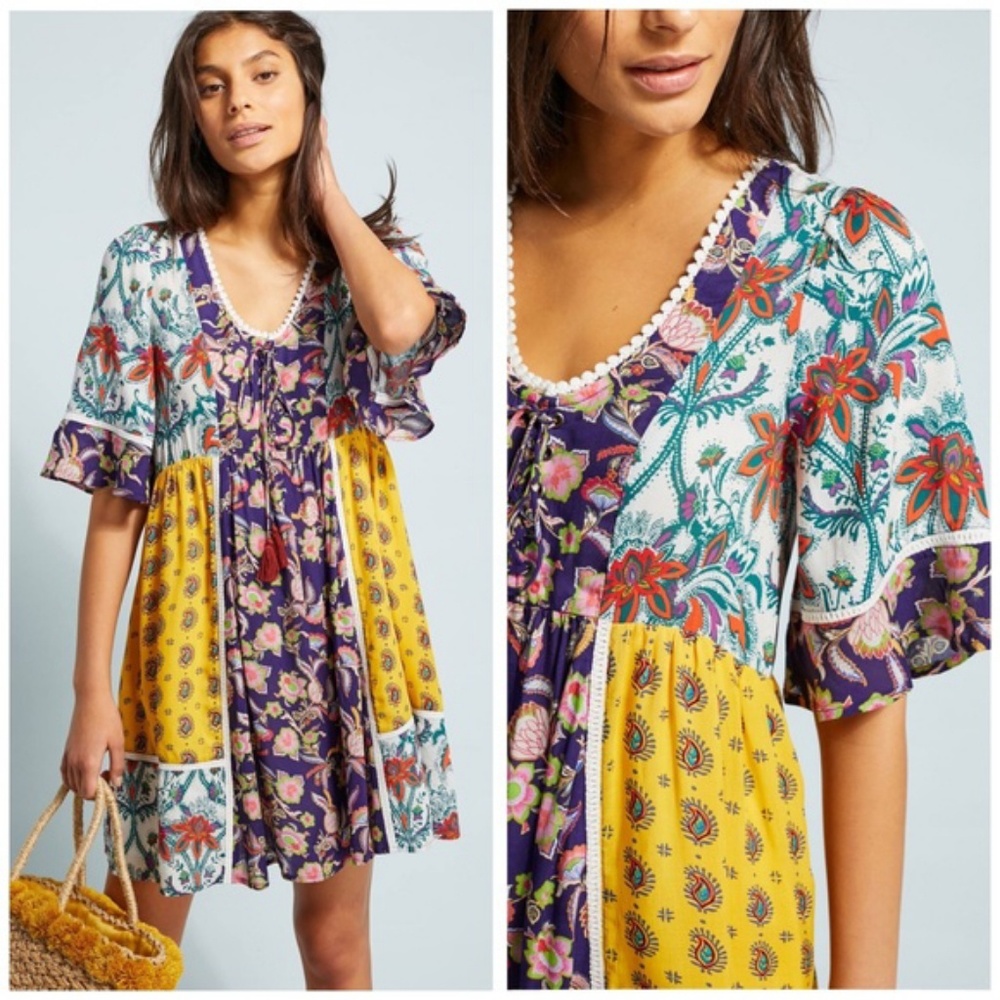 Anthropologie Lilka Boho Trapeze Dress size L